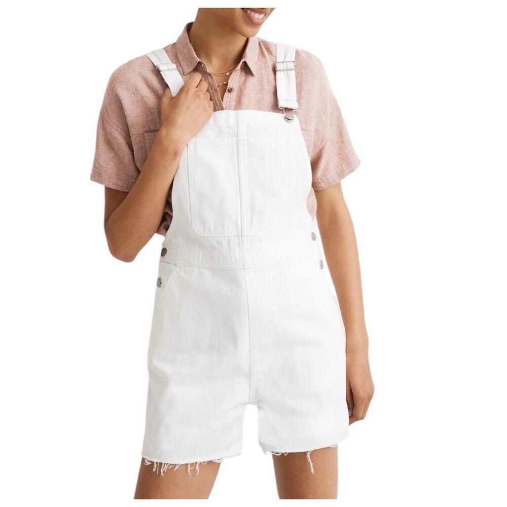 Madewell Adirondack Short Overalls in Tile White XL Relax loose Fit Cotton Blend
